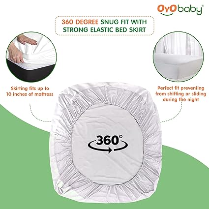 OYO BABY - 100% Waterproof Mattress Protector/Reusable Bedding Cover/Hypoallergenic/Breathable Absorbent Bed Protector/Dust-Proof Cotton Terry Bed Protector - 72"x36" X (Skirting 10")