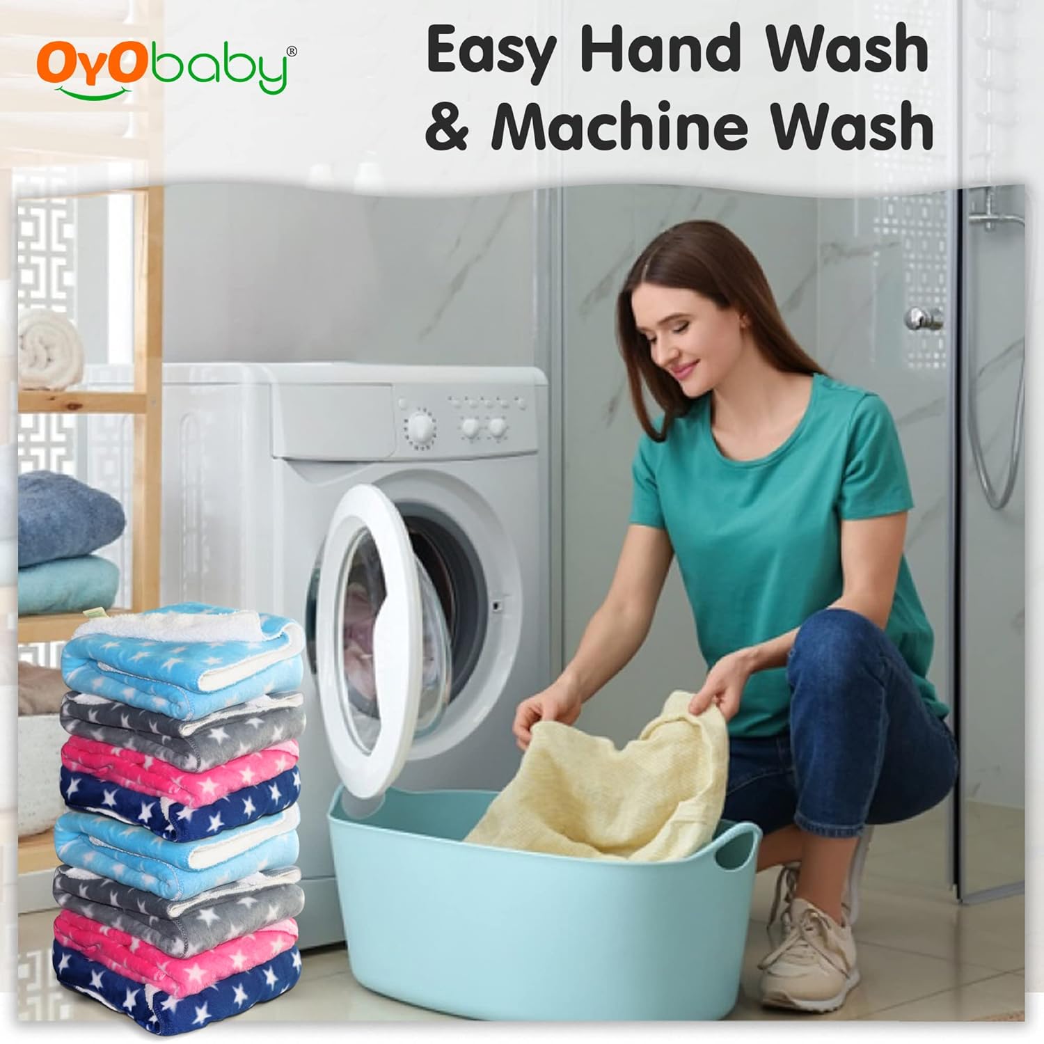 OYO BABY Baby Square Blankets Combo | for New Born Babies Baby Boys, Baby Girls, Babies for 0-6 Months, Fleece, Skin Friendly, 2 Blankets