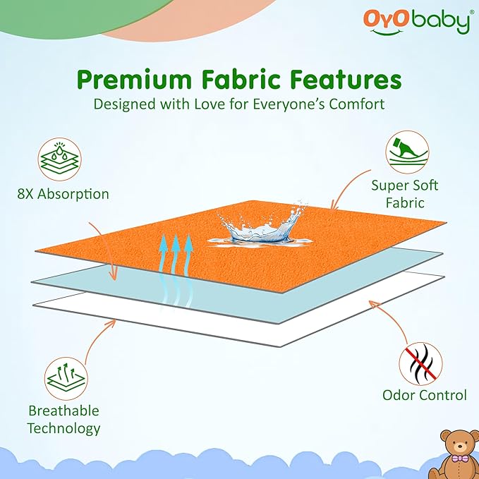 OYO BABY Extra Absorbent Waterproof Baby Dry Sheet Small Size (70x50cm) – Pack of 2 – Quick Dry Sheet for Bed Protector, Soft & Breathable Peach + Voilet