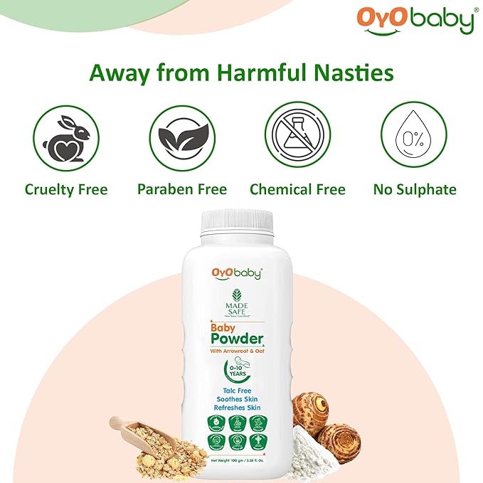 OYO BABY Gentle Baby Powder (Talc Free) For New Born Baby, Refreshes Baby’s Skin - Pack of 1 – 200g