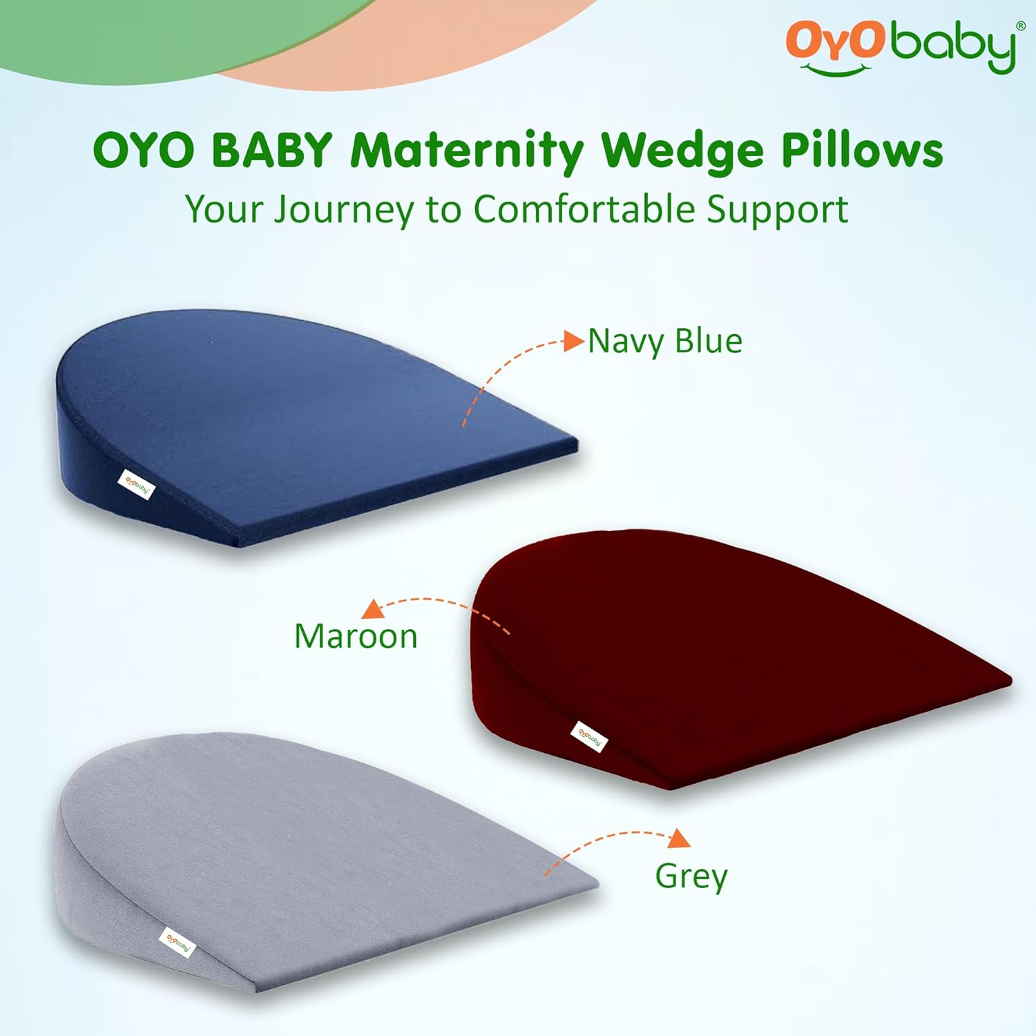 OYO BABY Memory Foam Pregnancy Support Pillow - Navy Blue | Wedge Pillow for Comfortable Sleep During Pregnancy | Provides Belly, Back & Hip Relief for Expecting Moms