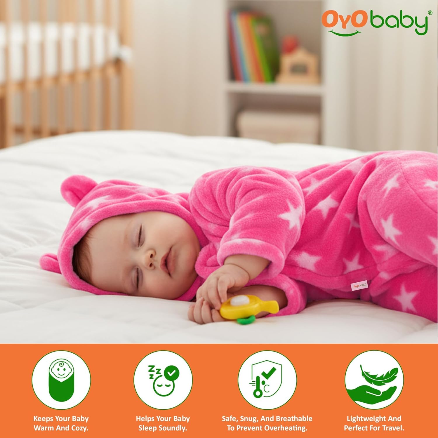 OYO BABY Newborn Baby Blanket Combo Pack – 2 Pcs Super Soft Micro Fleece Wrapper/Sleeping Bag (0-6 Months, 72x68 cm, Pink & Dark Blue, Skin-Friendly, Boys & Girls)