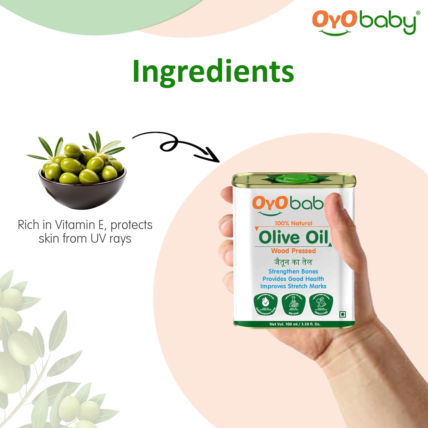 OYO BABY 100% Natural Baby Oil for New Born | Wood Pressed Olive Oil - Baby Massage, Skin & Baby Hair OIl