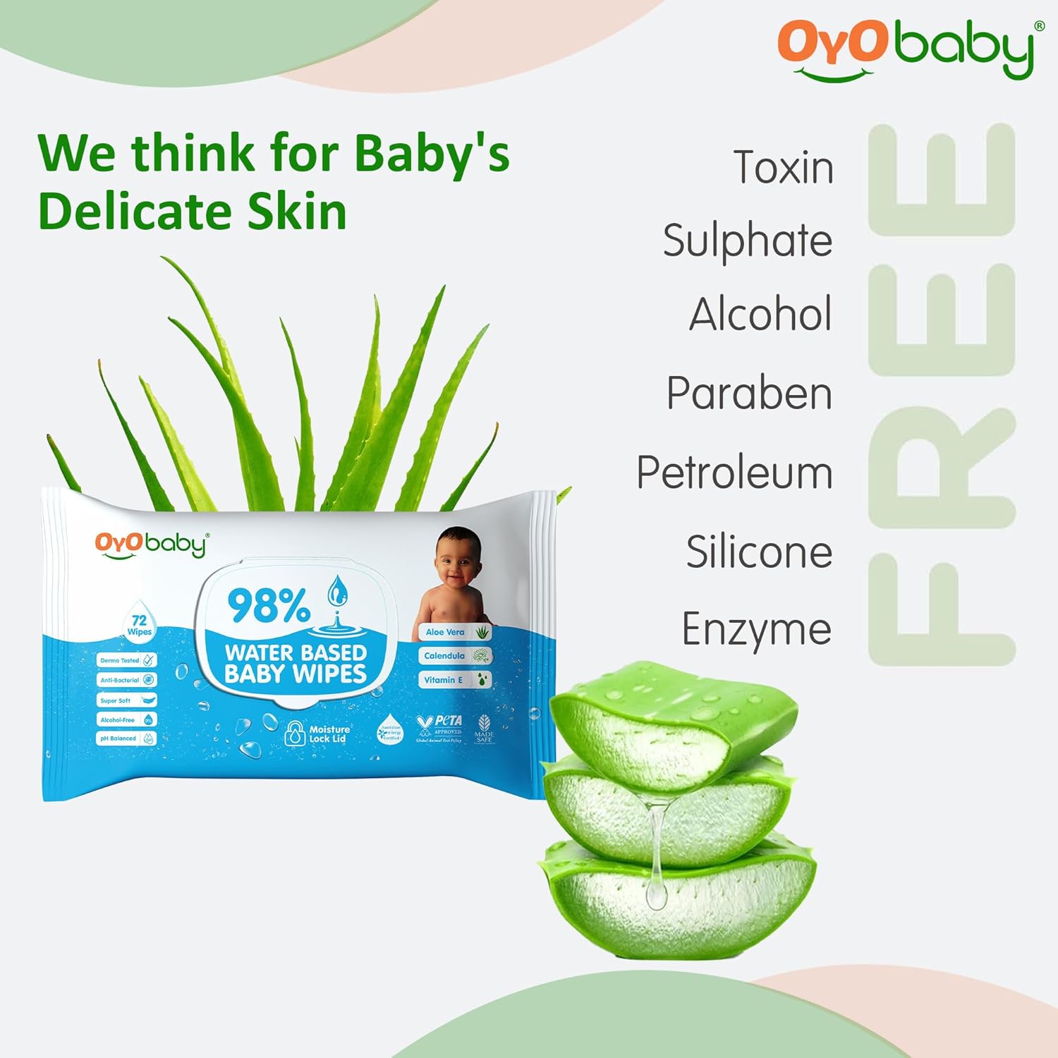 OYO BABY Wipes for new born baby with Lid | 72 Wipes for Kid | Extra Thick & Moist Wet Vipes for Babies | Prevents Skin Redness & Rashes | Enriched with Aloe Vera, Vitamin E