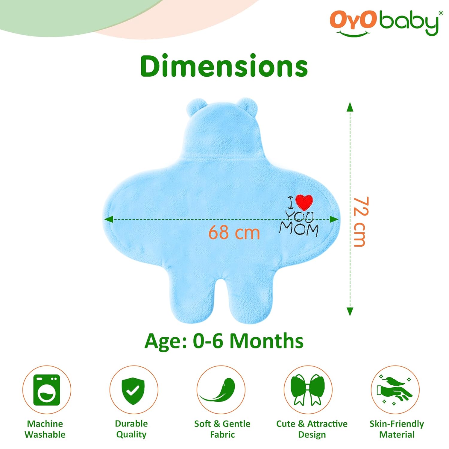 OYO BABY Newborn Baby Hooded Swaddle Blanket Combo – 2 Pcs Embroidered Wearable Wrappers/Sleeping Bags (0-6 Months, 72x68 cm) - Blue +Dark Blue, I Love Mom