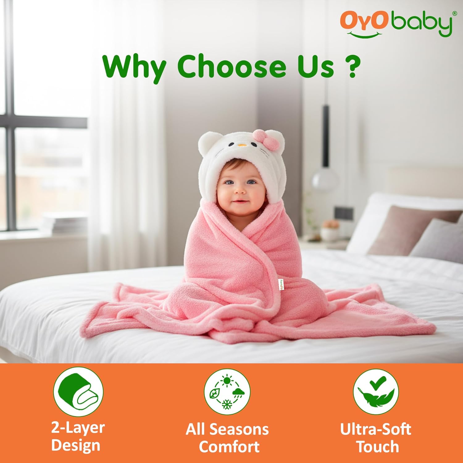 OYO BABY Soft Cotton Baby Blanket Pack – Pink Kitty & Dad Pink, 0–12 Months | Gentle & Breathable Infant Swaddle Wrap, Cozy Newborn Blanket for Sleep, Travel & Nursery, Perfect Baby Shower Gift