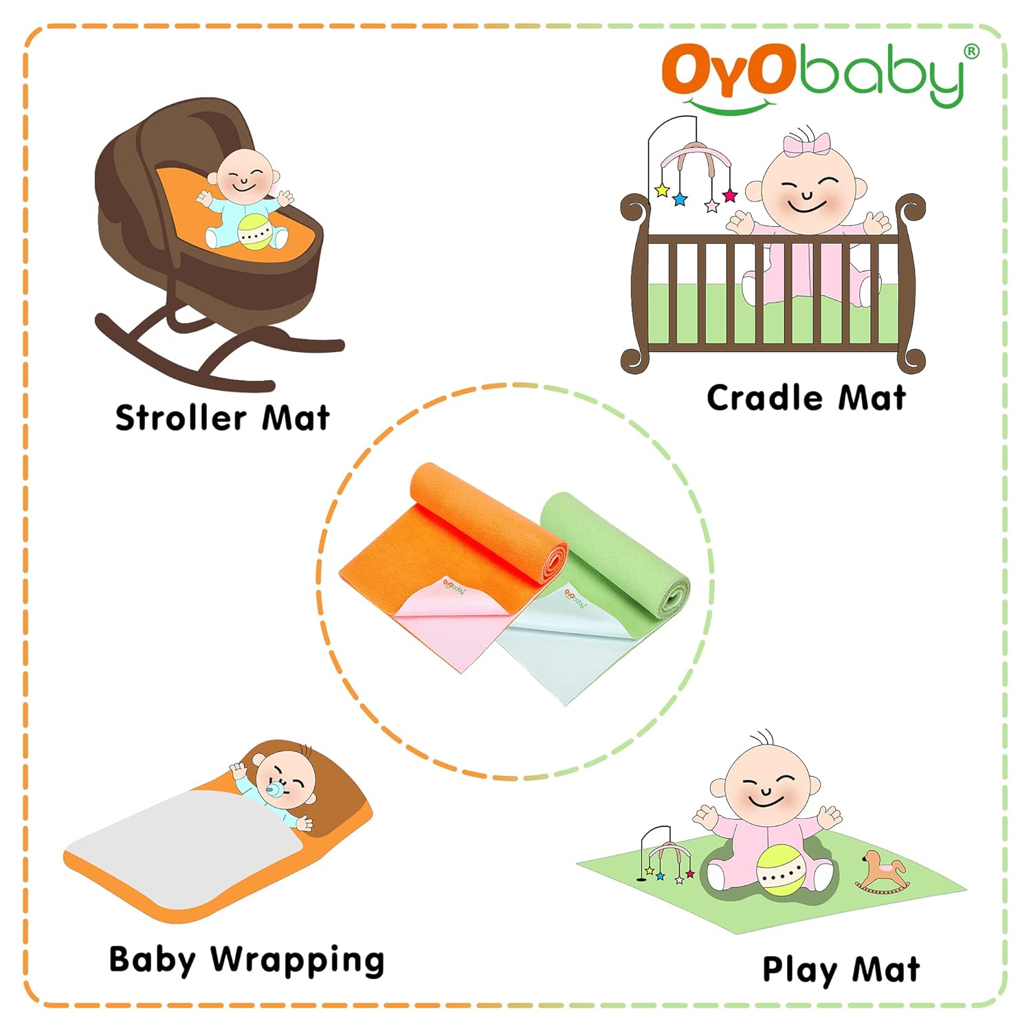 OYO BABY Waterproof Baby Bed Protector Dry Sheets for New Born babies | Reusable Mats | Cot & Bassinet Gift Pack (Gift Pack 2, Light Green)