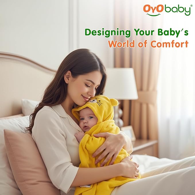 OYO BABY Newborn 3-in-1 Swaddle Blanket with Animal Hood – Soft All-Season Baby Blanket for (0–12 Months, 84x80cm), Skin-Friendly, Yellow Tiger Design, Perfect Baby Shower Gift
