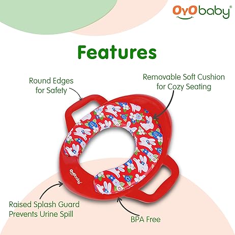 OYO BABY Cushioned Potty Seat, Toilet Seat with Handle for Kids Red