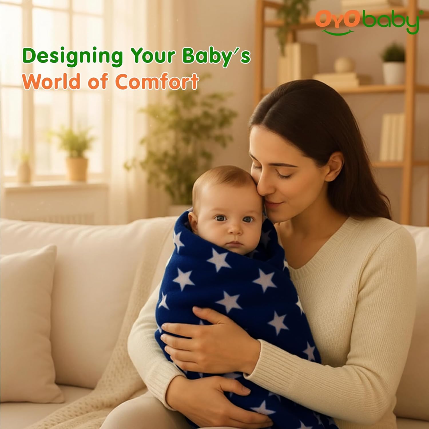 OYO BABY Baby Blankets Combo | for New Born Babies Baby Boys, Baby Girls, Babies for 0-6 Months, Fleece, Skin Friendly, 2 Blankets (Star Dark Blue Square + Star Grey Hooded)