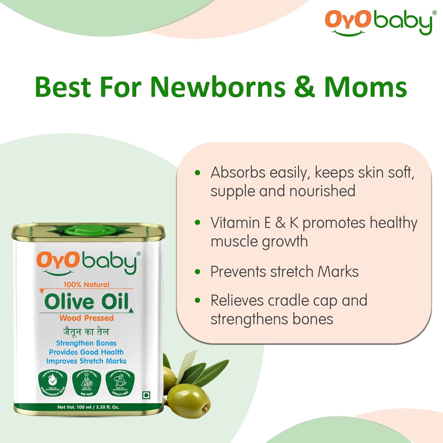 OYO BABY 100% Natural Baby Oil for New Born | Wood Pressed Olive Oil - Baby Massage, Skin & Baby Hair OIl