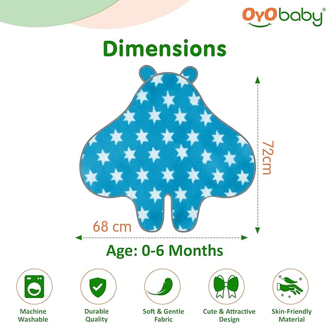 OYO BABY Ultra-Soft Star Print Swaddle Wrap Blanket with Hood & Booties – Blue, 0–6 Months | Warm Sleeping Bag & Wearable Swaddle for Newborns, Cozy Baby Blanket & Essential Nursery Item, 72×68 cm