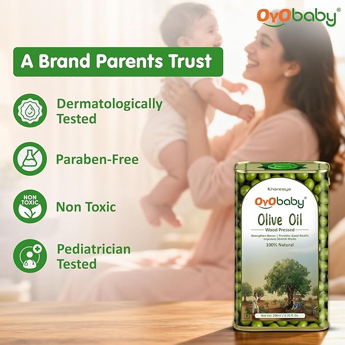 100% Natural Baby Oil for New Born | Wood Pressed Olive Oil - Baby Massage, Skin & Baby Hair Oil (200 ml)