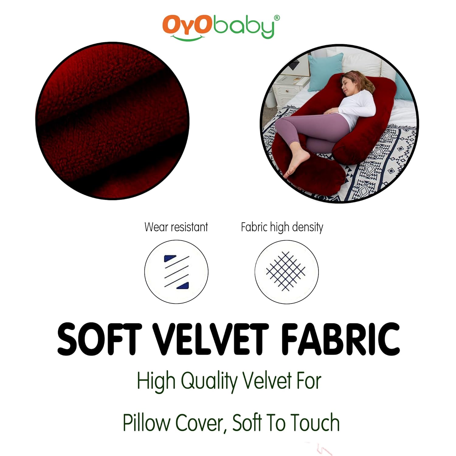 OYO BABY Maternity Pillows for Pregnancy Sleeping | Maternity Pillow for Pregnant Women | 360-degree Full Body Support | J-Shape Pillow | Velvet (Maroon)
