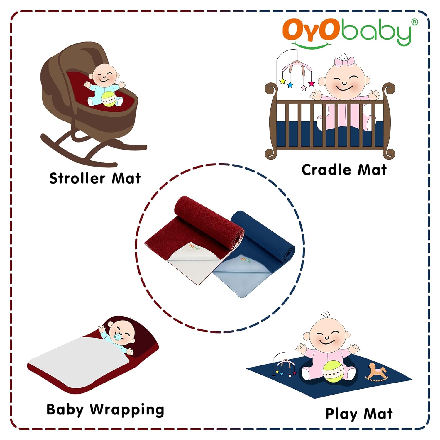 OYO BABY Waterproof Baby Bed Protector Dry Sheets for New Born babies | Reusable Mats | Cot & Bassinet Gift Pack (Gift Pack 2, Deep Sea Blue)