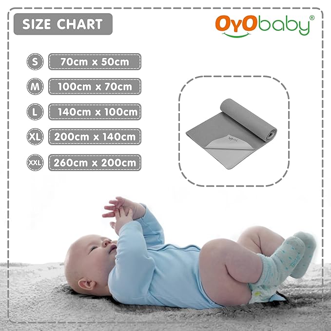 OYO BABY Waterproof Quick Dry Sheet for Baby| Bed Pad | Baby Bed Protector Sheet for Toddler Children (Double Bed Size (260cm X 200cm), Grey)