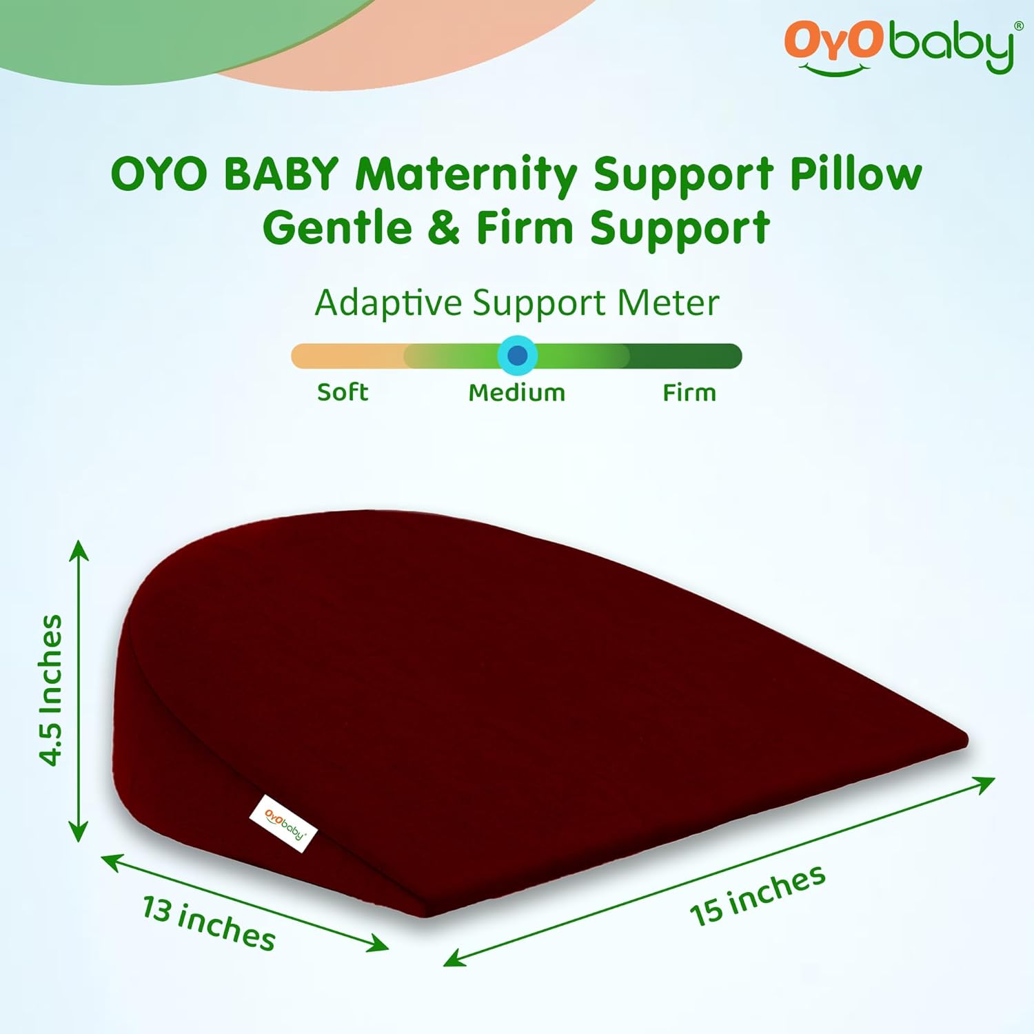 OYO BABY Memory Foam Maternity Pillow Wedge - Maroon | Full Pregnancy Support for Belly, Back, Hips & Legs | Ideal for Side Sleepers & Relaxation