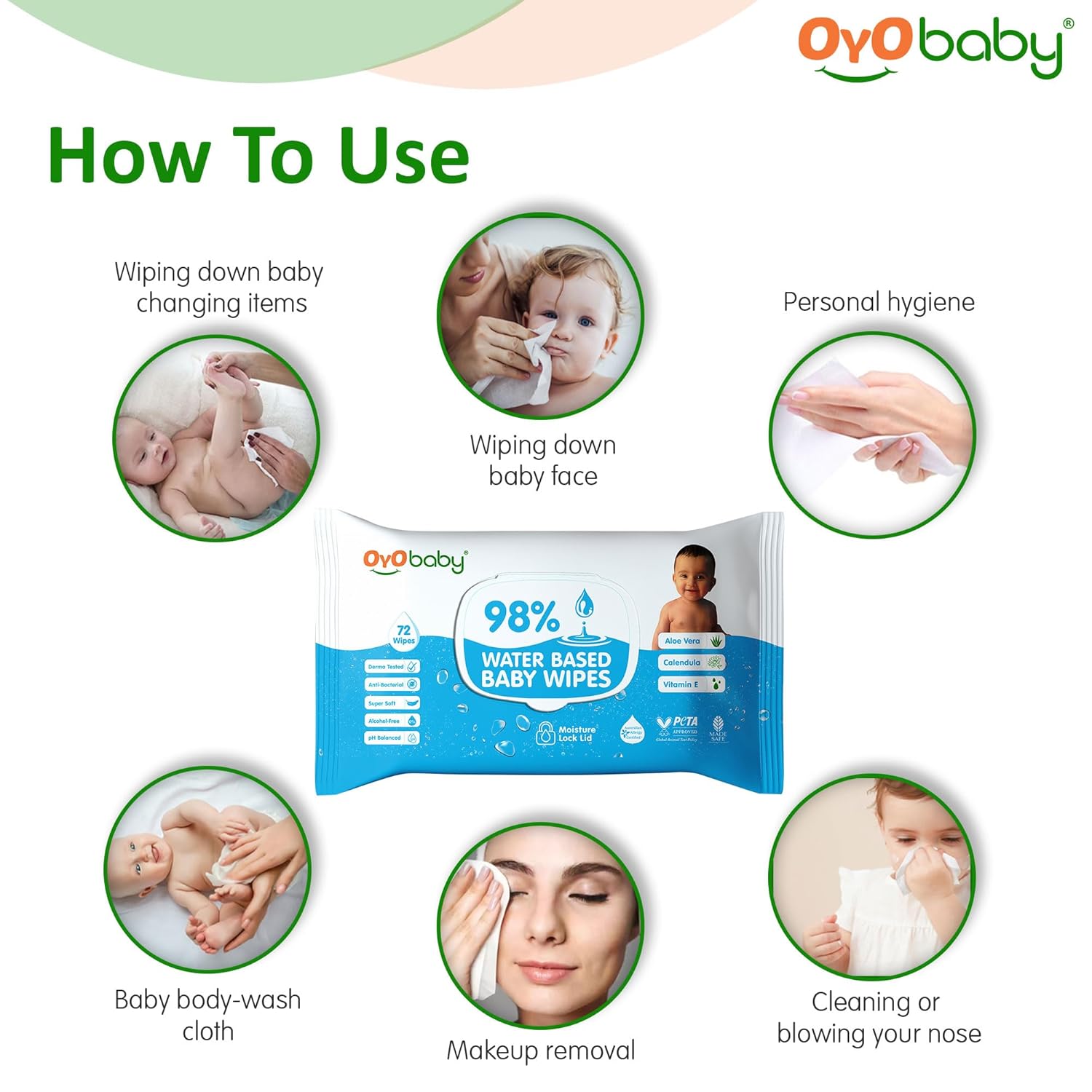OYO BABY Wipes for new born baby with Lid | 72 Wipes for Kid | Extra Thick & Moist Wet Vipes for Babies | Prevents Skin Redness & Rashes | Enriched with Aloe Vera, Vitamin E