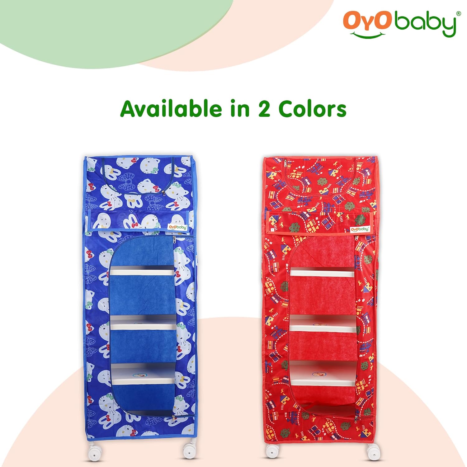 OYO BABY Kids Wardrobe for Storage 5 Shelves | Heavy Duty Plastic Almirah for Baby Clothes, Toys & Books Rack | Compact Storage Organizer for Nursery/Bedroom [Cartoon Printed - Blue]