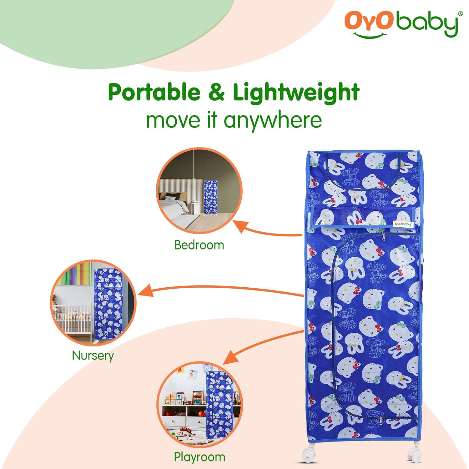 OYO BABY Kids Wardrobe for Storage 5 Shelves | Heavy Duty Plastic Almirah for Baby Clothes, Toys & Books Rack | Compact Storage Organizer for Nursery/Bedroom [Cartoon Printed - Blue]