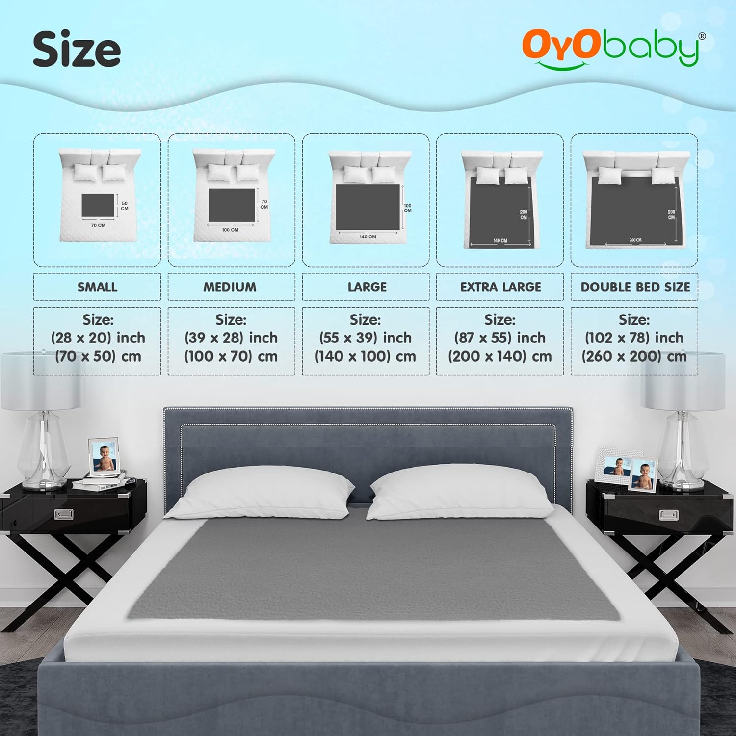 OYO BABY Baby Bed Protector Combo | 3 Pieces: 1 Large Dry Sheet 140×100 cm + 2 Medium Dry Sheets 100×70 cm | Waterproof, Breathable, Anti-Pilling & Quick-Dry