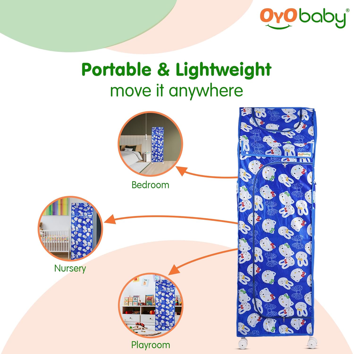 OYO BABY Kids Wardrobe for Storage 6 Shelves | Heavy Duty Plastic Almirah for Baby Clothes, Toys & Books Rack | Compact Storage Organizer for Nursery/Bedroom [Cartoon Printed - Blue]