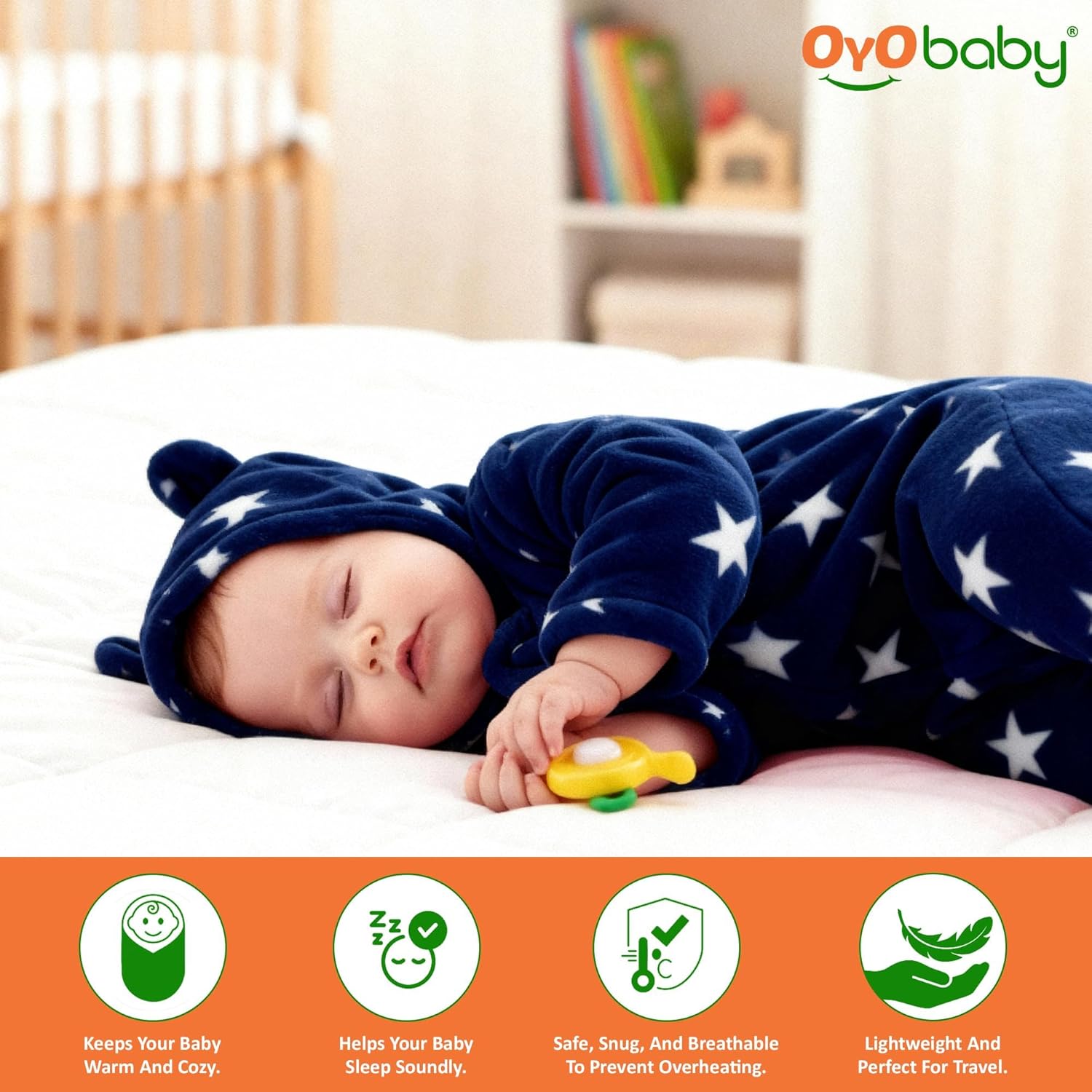 OYO BABY Baby Hooded Blankets Combo | for New Born Babies Baby Boys, Baby Girls, Babies for 0-6 Months, Fleece, Skin Friendly, 2 Blankets (Star Beige+ Star DAR Blue)