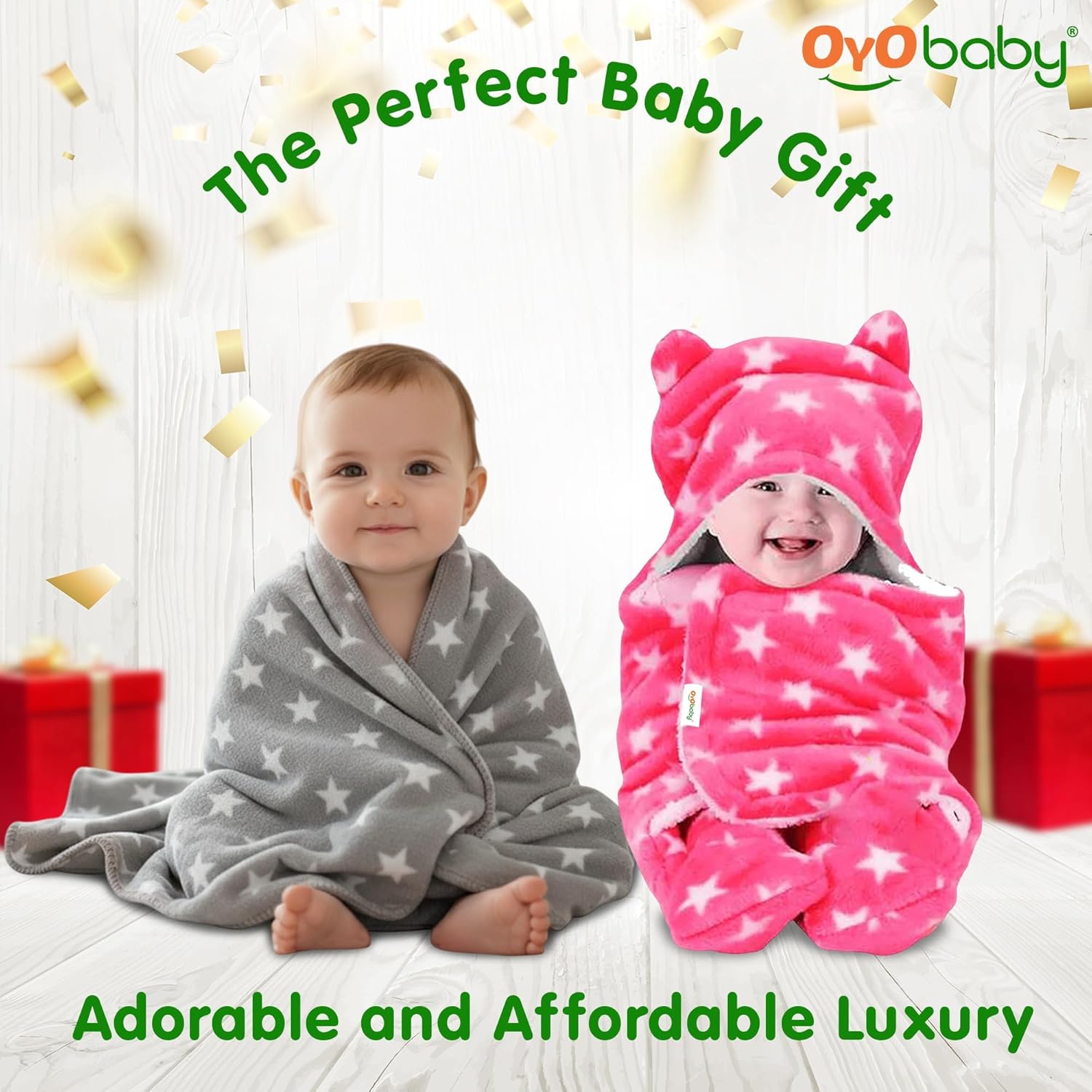 OYO BABY Newborn Baby Blanket Combo Pack – 2 Pcs Super Soft Micro Fleece Wrapper/Sleeping Bag (0-6 Months, 72x68 cm, Pink & Dark Blue, Skin-Friendly, Boys & Girls)