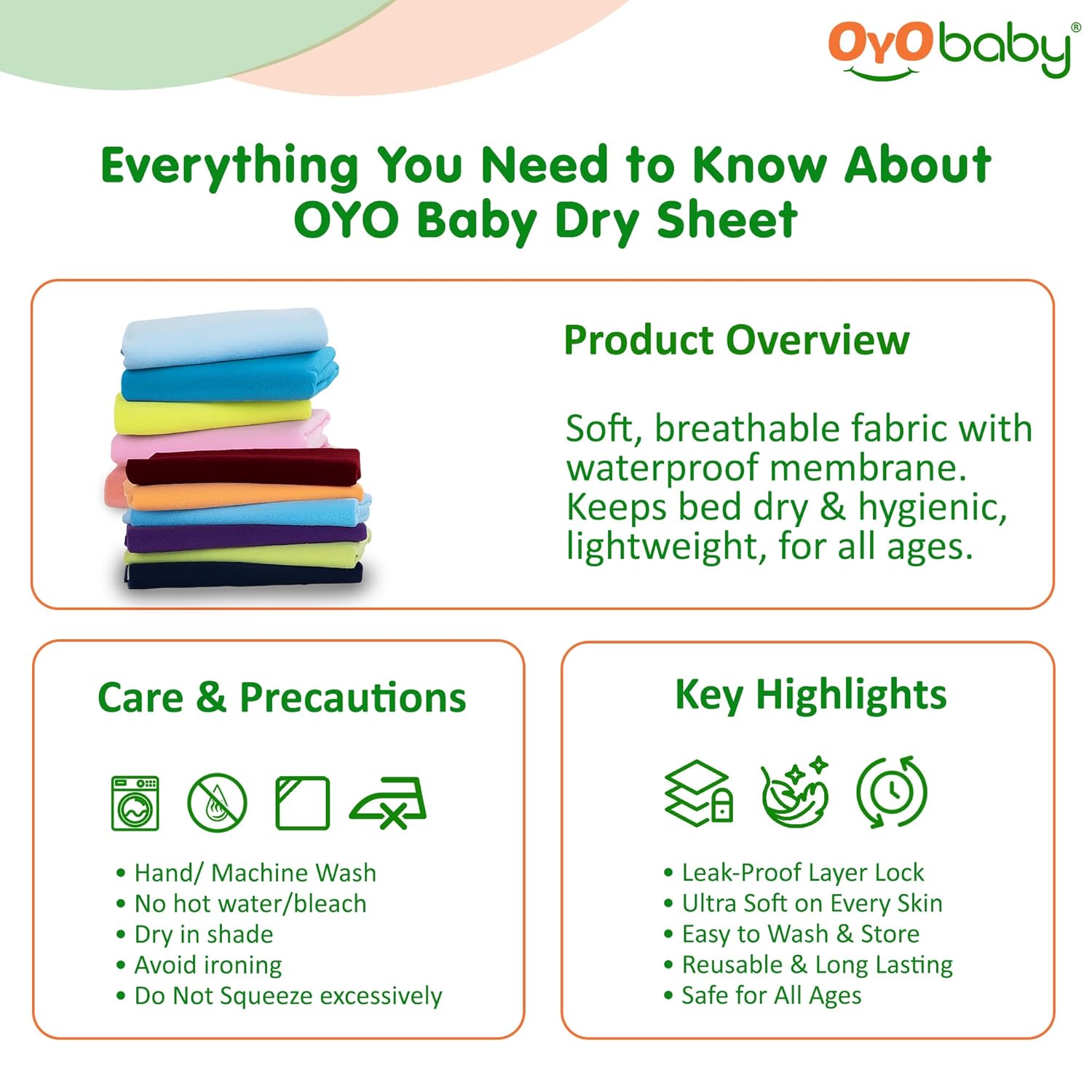 OYO BABY - Baby Dry Sheet for new born babies | Infant Waterproof bed protector Sheet for Baby | Mattress Pads (Small - (70cm X 50cm), Orange)