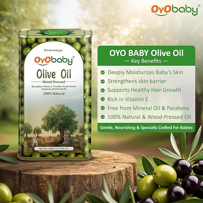 100% Natural Baby Oil for New Born | Wood Pressed Olive Oil - Baby Massage, Skin & Baby Hair Oil (200 ml)