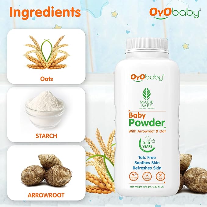 OYO BABY Gentle Baby Powder (Talc Free) For New Born Baby, Refreshes Baby’s Skin - Pack of 2 – 100gm