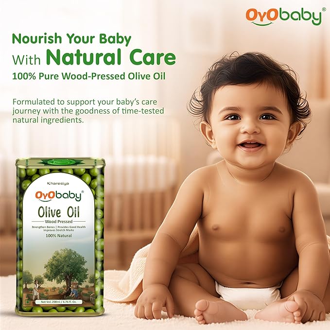 100% Natural Baby Oil for New Born | Wood Pressed Olive Oil - Baby Massage, Skin & Baby Hair Oil (200 ml)