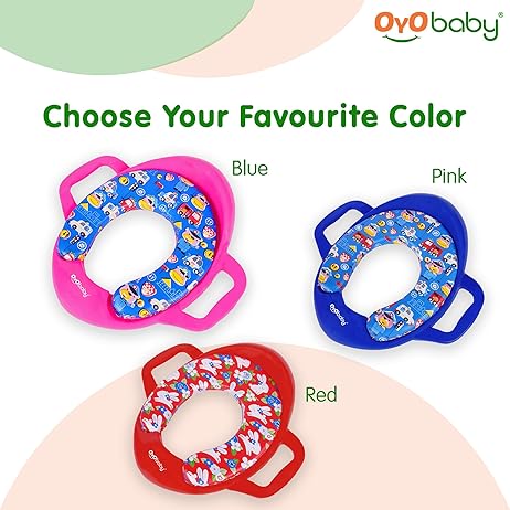 OYO BABY Cushioned Baby Potty Training Seat | Portable Toilet Seat for Child 1 + Years | Soft & Comfortable Potty Seat with Handles | Easy to Clean | Toddler Toilet Seat Pink