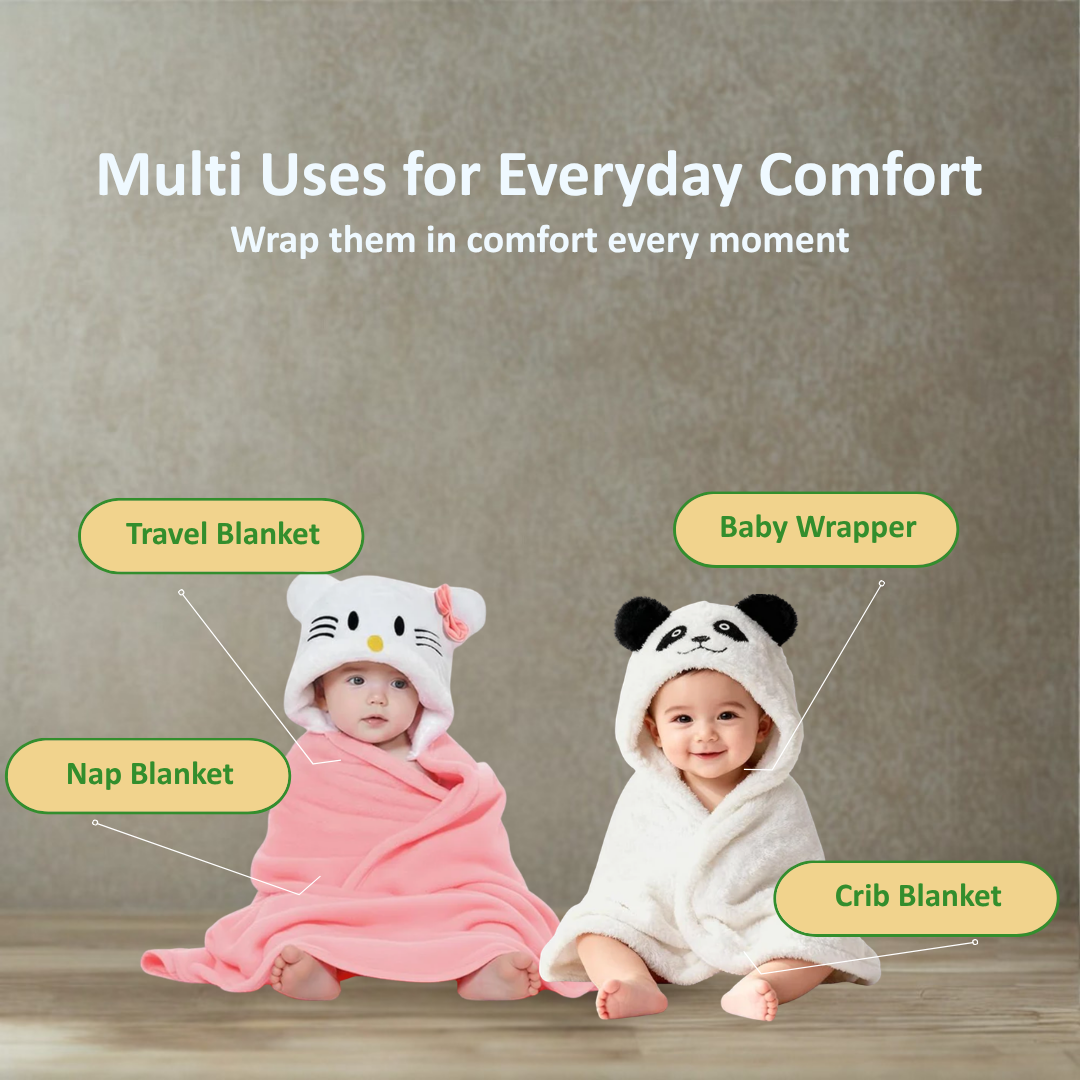 Newborn 3-in-1 Swaddle Blanket with Animal Hood – Soft All-Season Kids Blanket for (0–12 Months, 84x80cm), Skin-Friendly, Blue Bear Design, Perfect Baby Shower Gift