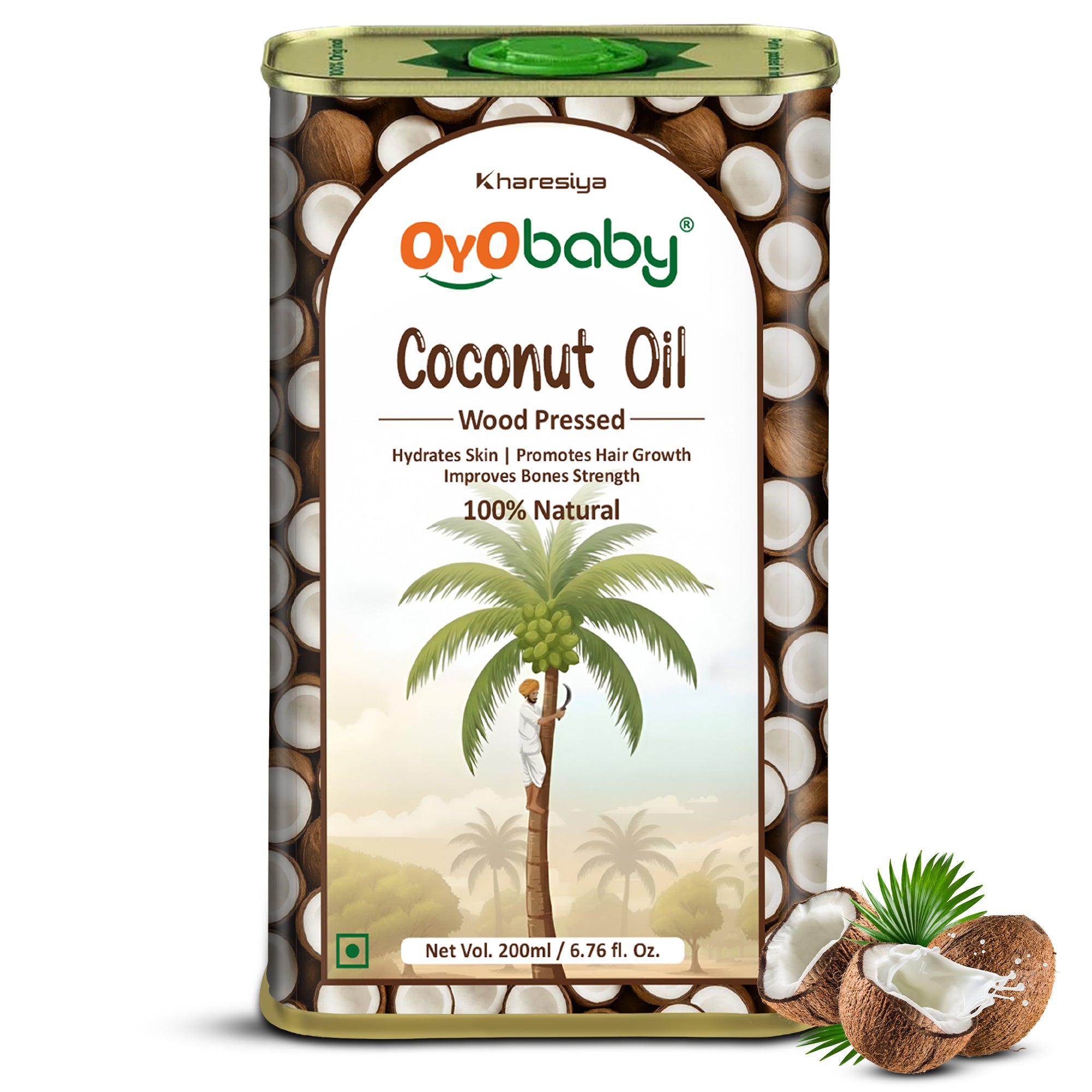Massage Oil 100% Pure & Natural Coconut Baby Oil | Faster Physical Growth for Stronger Bones and Muscles | Wood Pressed Baby Hair Oil (200 ml)