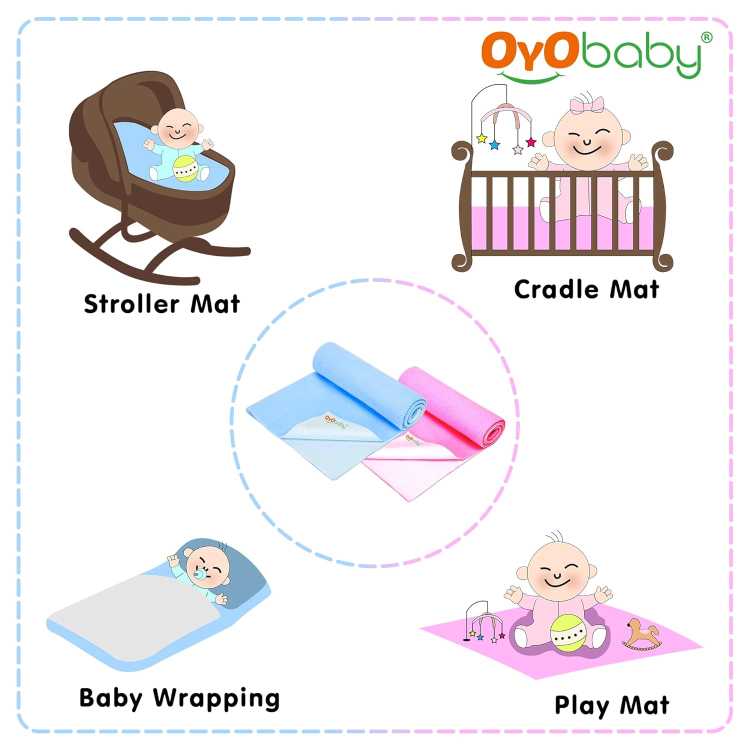 Baby Waterproof Baby Bed Protector Wollen Blend Dry Sheets For New Born Babies | Reusable Mats | Cot & Bassinet Gift Pack, Size : 70Cm X 50Cm | Sea Blue + Maroon.