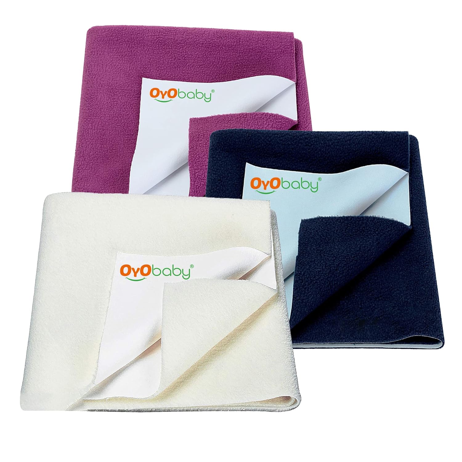 Dry Sheet for Baby, Baby Bed Protector, Waterproof Sheet, Small Size 50x70cm, Pack of 3, Dark Sea Blue, Ivory & Rani Pink..