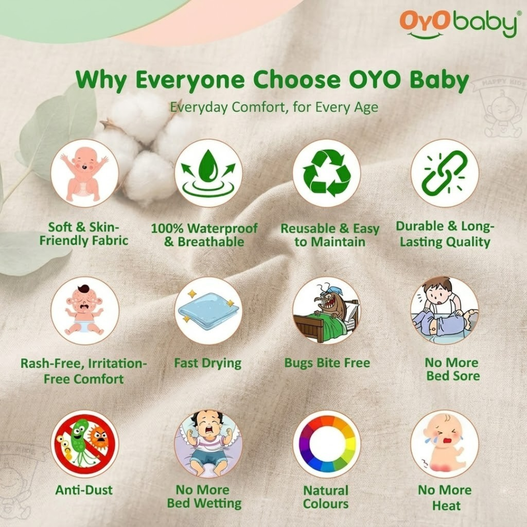 OYO BABY Waterproof Baby Bed Protector 70×50 cm Small | Ultra Absorption Dry Sheet | Protects from Bacteria, Sweat, Fluid Buildup, Dust Mites | Reusable & Economical –Salmon Rose (Large)