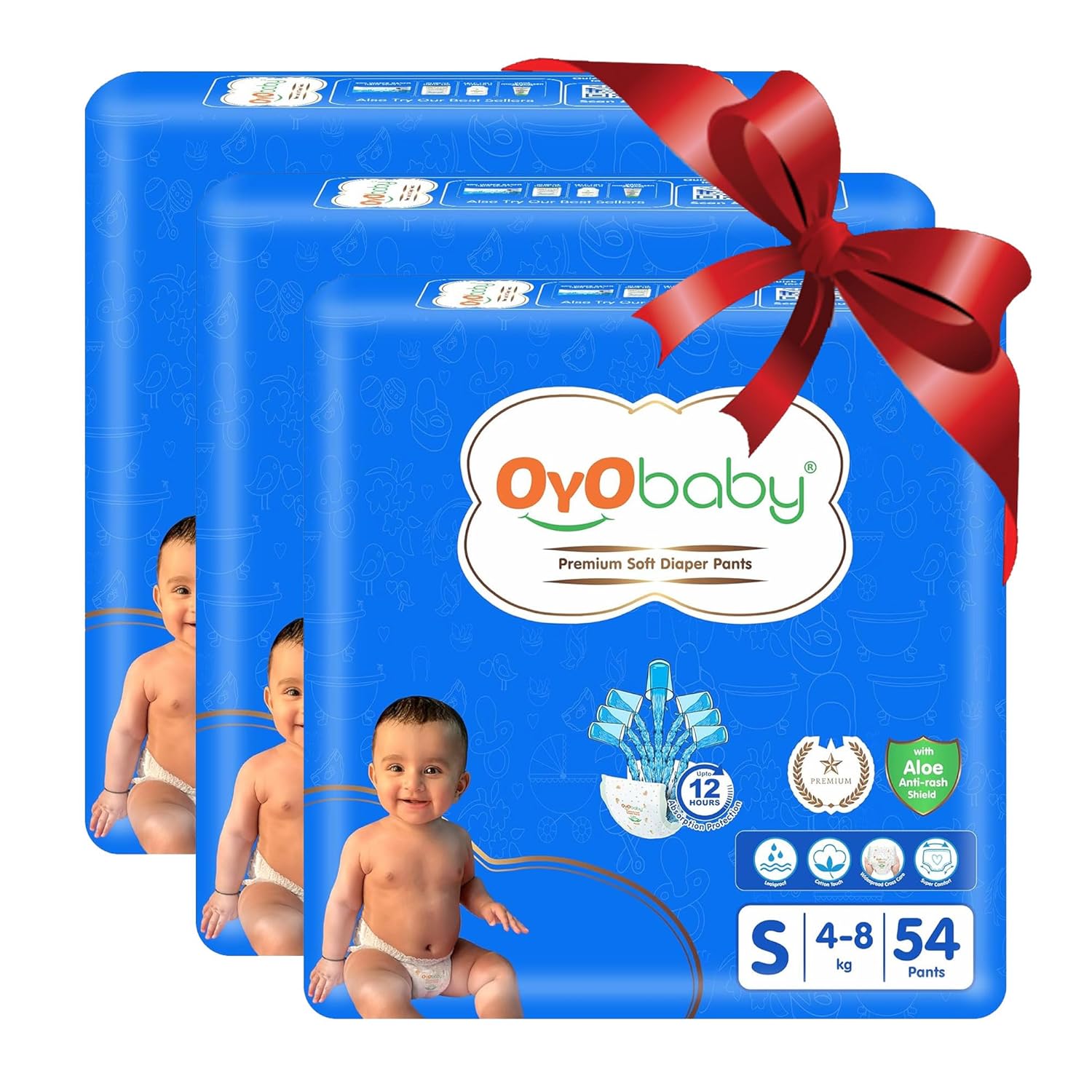 OYO BABY Diaper Premium Pants, Small size baby diapers Pants, Anti Rash diapers, Lotion with Aloe Vera |12 Hours Protection