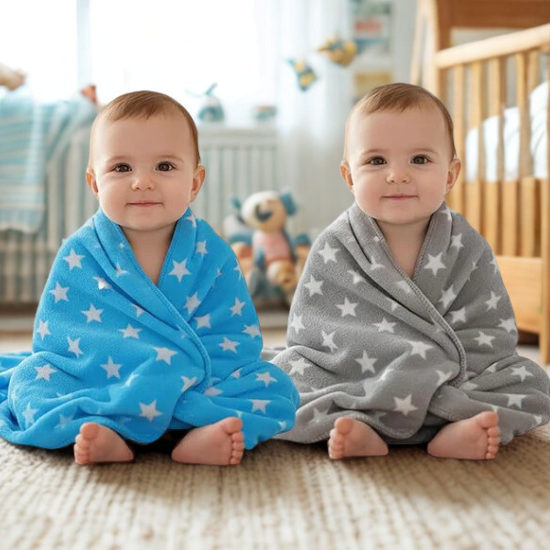 OYO BABY Soft Fleece Baby Blanket with Star Print Blue| Newborn Swaddle Wrap | Ultra Cozy, Lightweight & Breathable | Infant Bedding | Baby Shower Gift | 0-24 Months 100 * 75 cm | Unisex Baby Blanket