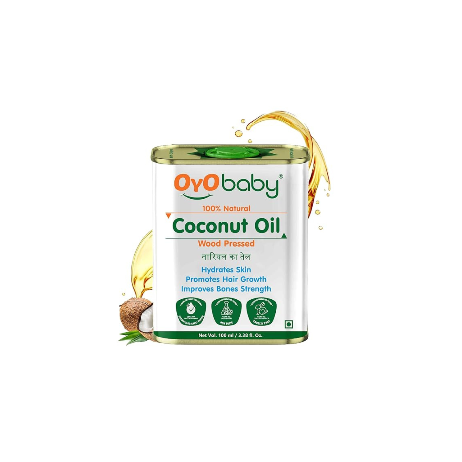 OYO BABY Massage Oil 100% Pure & Natural Coconut Baby Oil  | Faster Physical Growth for Stronger Bones and Muscles | Wood Pressed Baby Hair Oil