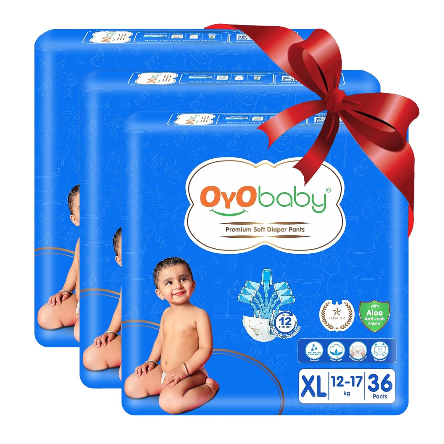 OYO BABY Pant Style Baby Diapers, X-Large (XL), 36Count, for Babies 12-17kg, with Aloe Vera Lotion for Rash Protection & Up to 12 Hours Protection