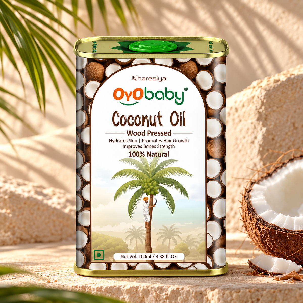 Massage Oil 100% Pure & Natural Coconut Baby Oil  | Faster Physical Growth for Stronger Bones and Muscles | Wood Pressed Baby Hair Oil