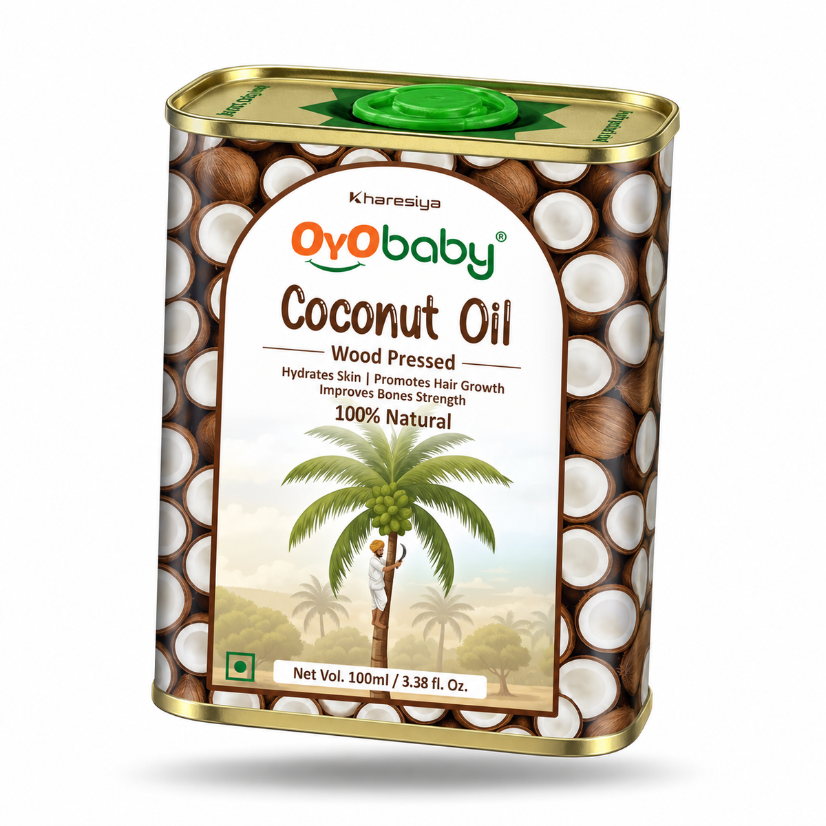 Massage Oil 100% Pure & Natural Coconut Baby Oil  | Faster Physical Growth for Stronger Bones and Muscles | Wood Pressed Baby Hair Oil