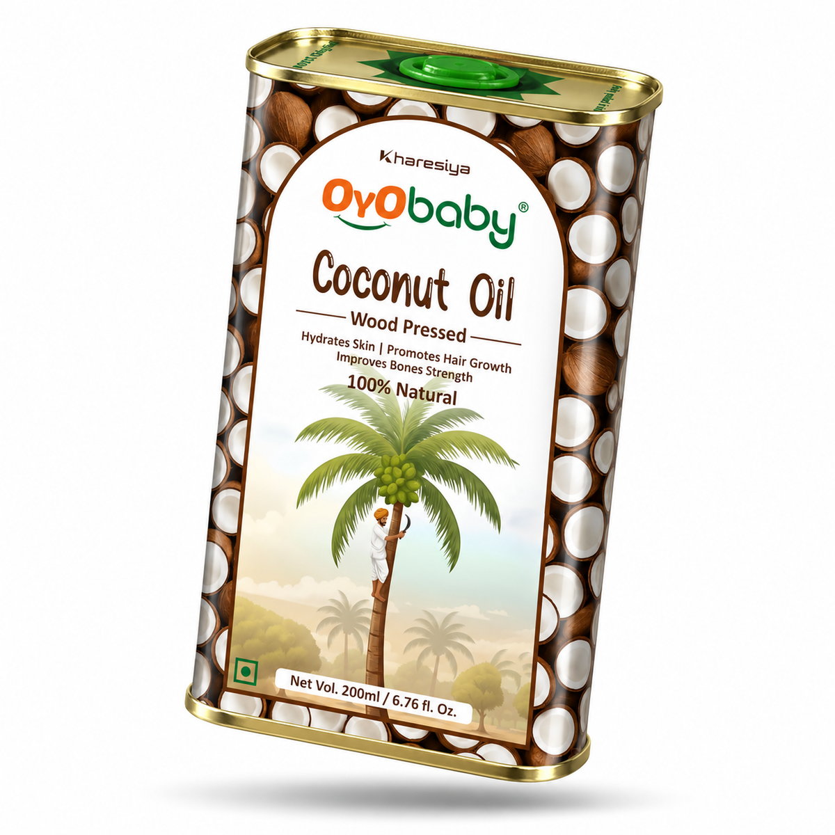 Massage Oil 100% Pure & Natural Coconut Baby Oil | Faster Physical Growth for Stronger Bones and Muscles | Wood Pressed Baby Hair Oil (200 ml)