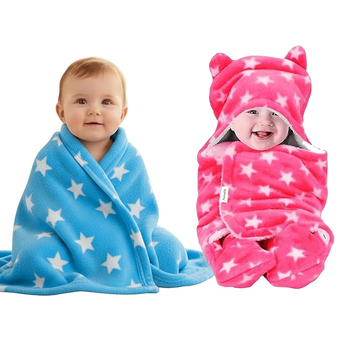 OYO BABY Squre BLANKIT (Blue Square + Pink Hooded)