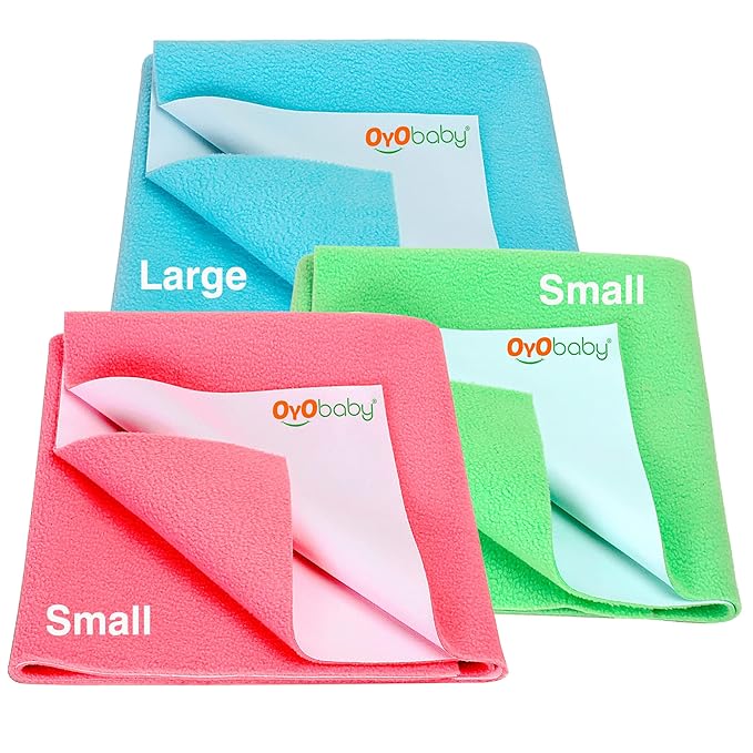 OYO BABY Baby Bed Protector Combo | 3 Pieces: 1 Large Dry Sheet 140×100 cm + 2 Medium Dry Sheets 100×70 cm | Waterproof, Breathable, Anti-Pilling & Quick-Dry
