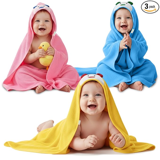 Baby Blanket Combo Pack – 3 Pcs Hooded Wrappers for Newborn Boys & Girls | Soft, Lightweight, Multi-Purpose Baby Wrapper/Blanket (0–12 Months, 84×62 cm)