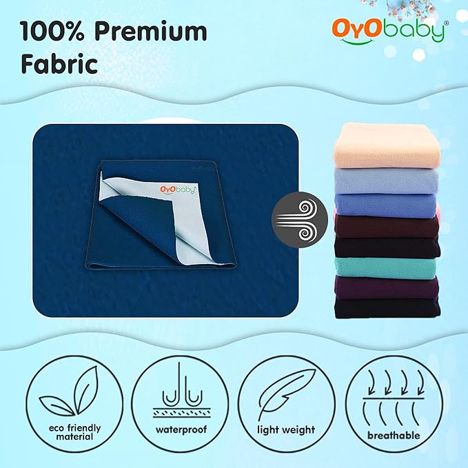 OYO BABY Waterproof Baby Bed Protector Dry Sheets for New Born Babies | Reusable Mats | Cot & Bassinet Gift Pack (Plum + Sea Blue),Small (70cm x 50cm)