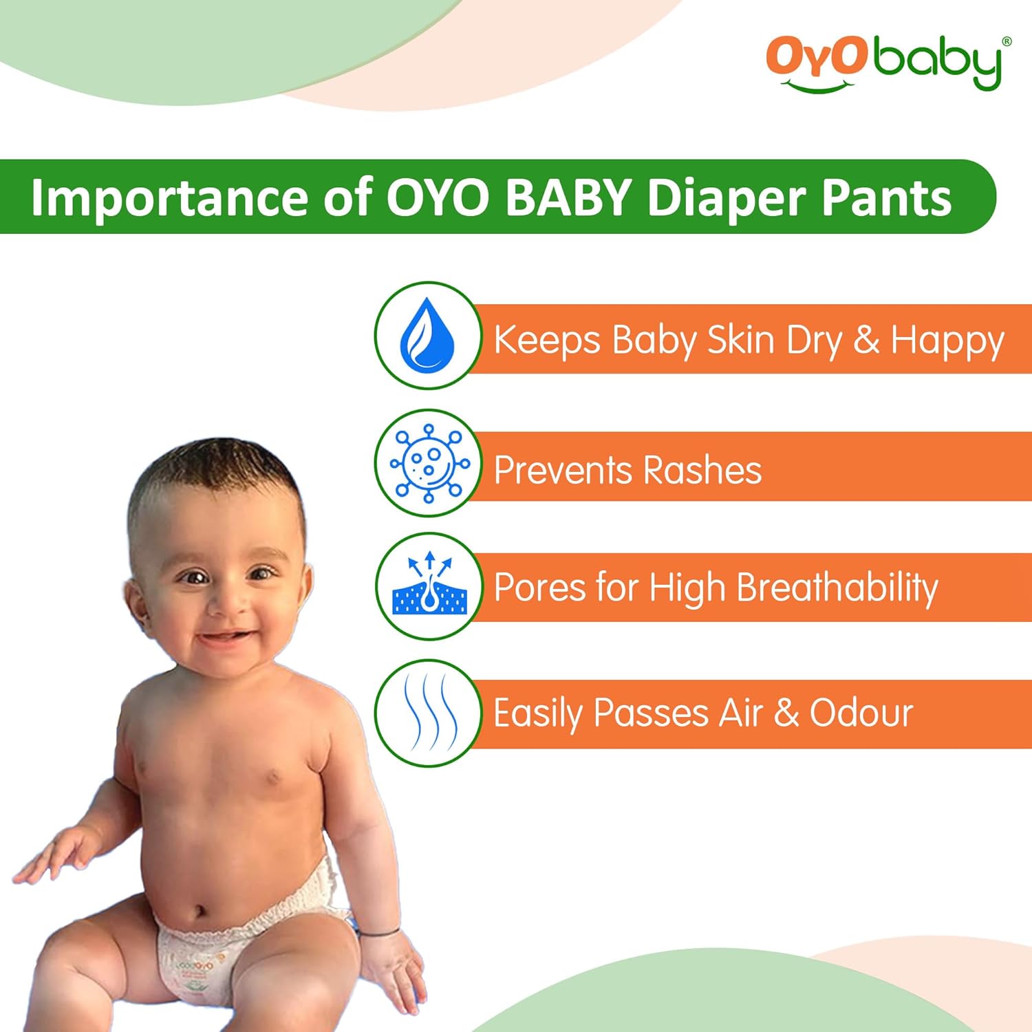 OYO BABY Baby Diaper Pants M Size (Medium), with Aloe Vera Lotion for Rash Protection, Pack of 48 Count, with Upto 12Hr Protection for Babies of 7 to 12Kg